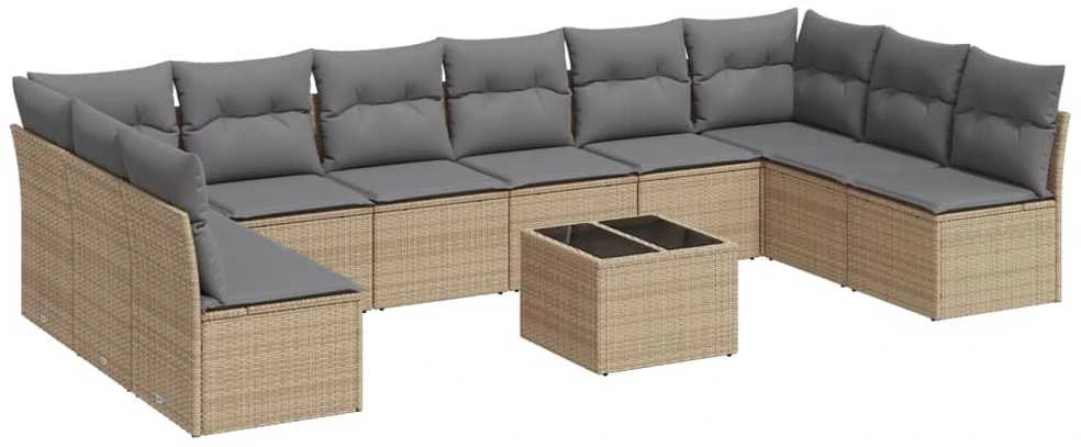 Sofa Sodo komplektas su pagalvėlėmis, 11 dalių, smėlio, poliratanas