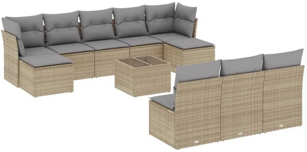 Sofa Sodo komplektas su pagalvėlėmis, 11 dalių, smėlio, poliratanas