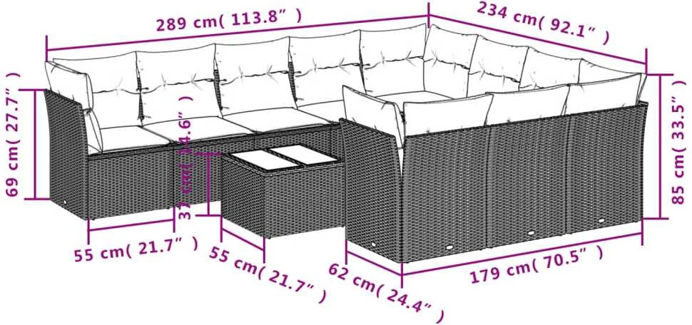 Sofa Sodo komplektas su pagalvėlėmis, 11 dalių, smėlio, poliratanas