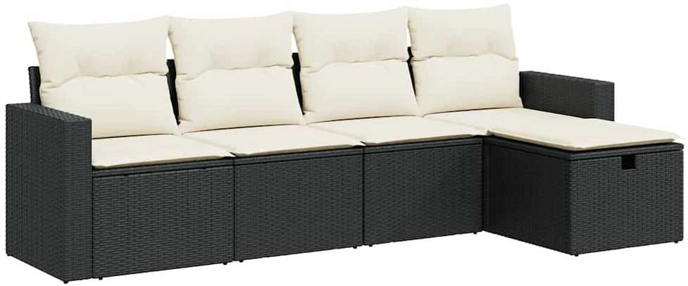 Sofa Sodo komplektas su pagalvėlėmis, 5 dalių, juodas, poliratanas