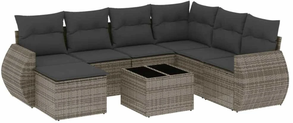 Sofa Sodo komplektas su pagalvėlėmis, 8 dalių, pilkas, poliratanas