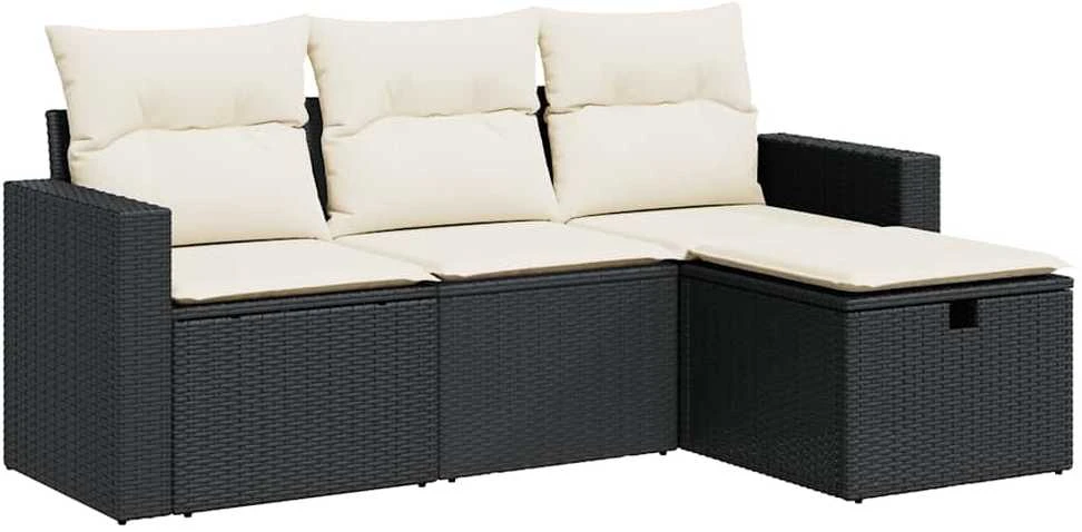 Sofa Sodo komplektas su pagalvėlėmis, 4 dalių, juodas, poliratanas