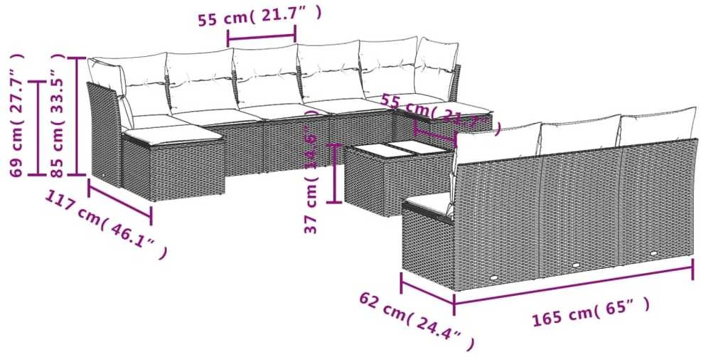 Sofa Sodo komplektas su pagalvėlėmis, 11 dalių, smėlio, poliratanas