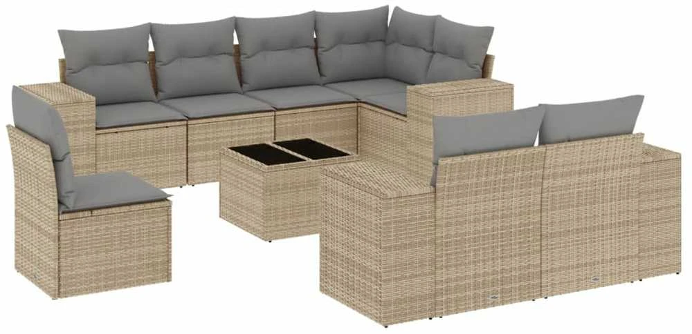 Sofa Sodo komplektas su pagalvėlėmis, 9 dalių, smėlio, poliratanas