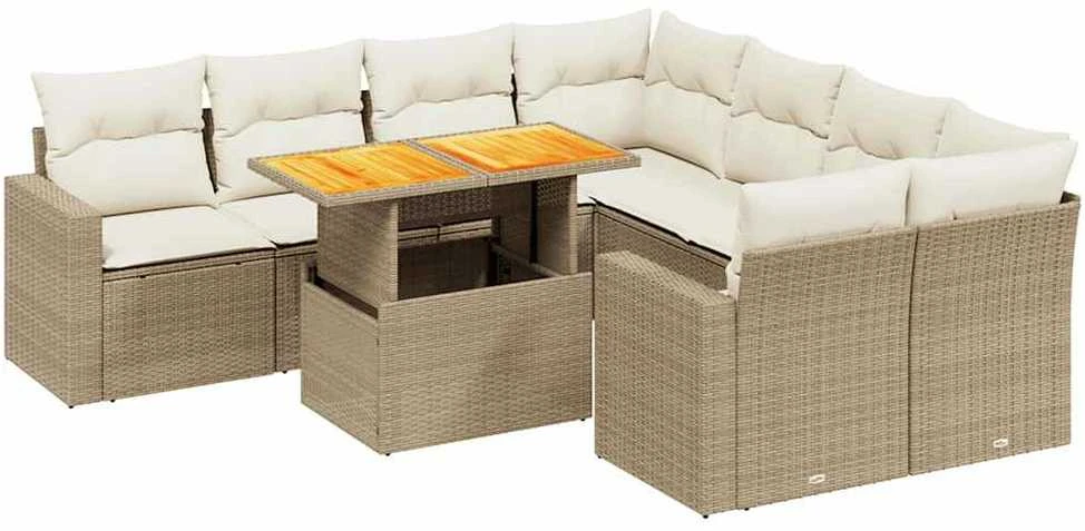 Sofa Sodo komplektas su pagalvėlėmis, 9 dalių, smėlio, poliratanas