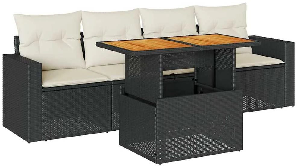 Sofa Sodo komplektas su pagalvėlėmis, 5 dalių, juodas, poliratanas