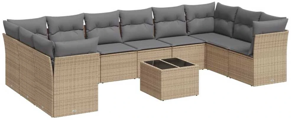 Sofa Sodo komplektas su pagalvėlėmis, 11 dalių, smėlio, poliratanas