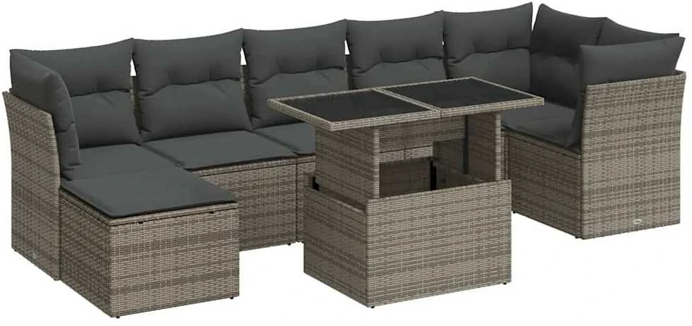 Sofa Sodo komplektas su pagalvėlėmis, 8 dalių, pilkas, poliratanas