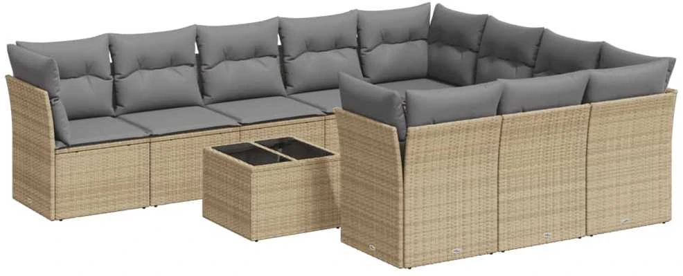 Sofa Sodo komplektas su pagalvėlėmis, 11 dalių, smėlio, poliratanas