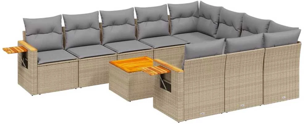Sofa Sodo komplektas su pagalvėlėmis, 11 dalių, smėlio, poliratanas