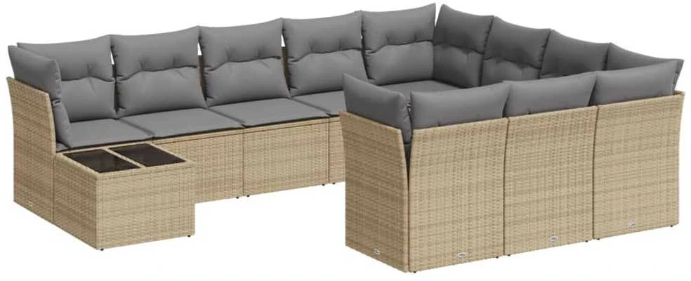 Sofa Sodo komplektas su pagalvėlėmis, 11 dalių, smėlio, poliratanas