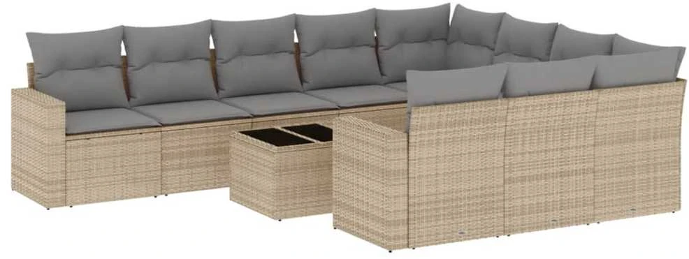 Sofa Sodo komplektas su pagalvėlėmis, 11 dalių, smėlio, poliratanas