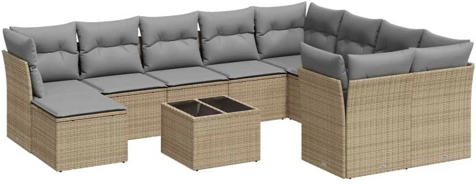 Sofa Sodo komplektas su pagalvėlėmis, 11 dalių, smėlio, poliratanas