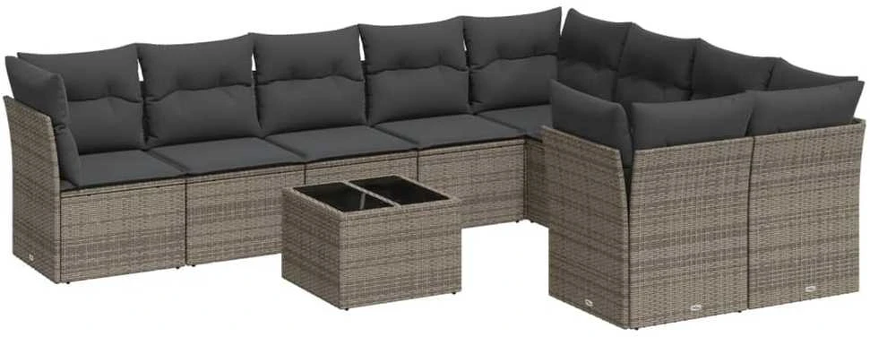 Sofa Sodo komplektas su pagalvėlėmis, 10 dalių, pilkas, poliratanas
