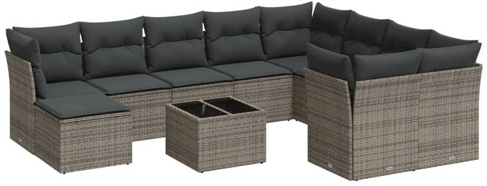 Sofa Sodo komplektas su pagalvėlėmis, 11 dalių, pilkas, poliratanas