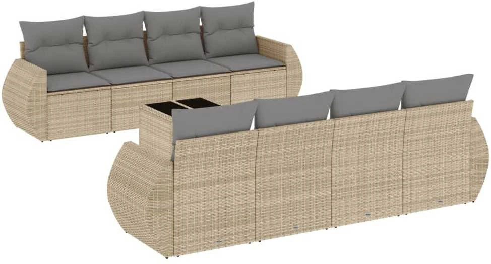 Sofa Sodo komplektas su pagalvėlėmis, 9 dalių, smėlio, poliratanas