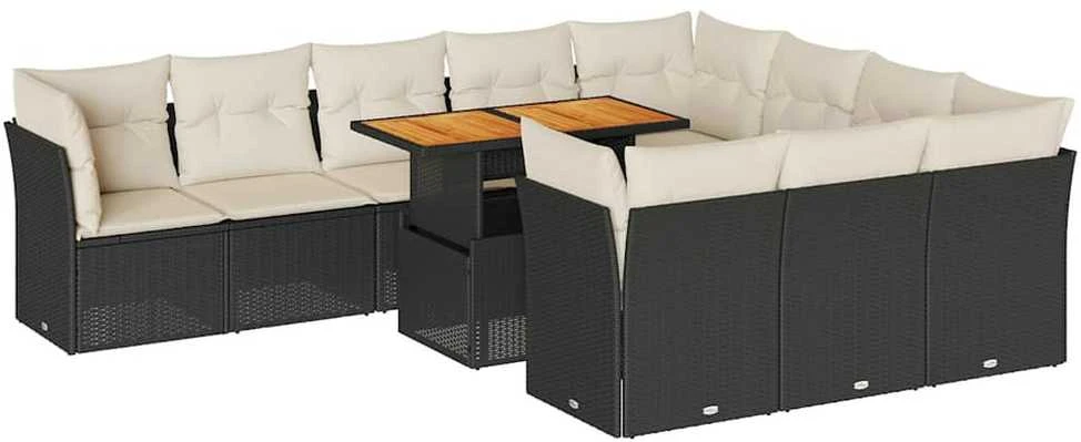 Sofa Sodo komplektas su pagalvėlėmis, 11 dalių, juodas, poliratanas