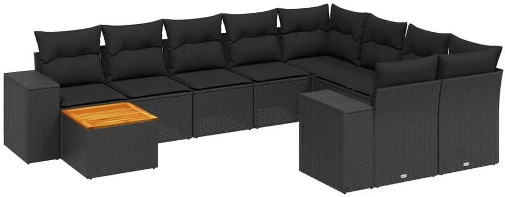 Sofa Sodo komplektas su pagalvėlėmis, 10 dalių, juodas, poliratanas