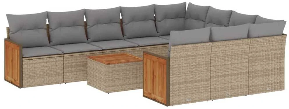 Sofa Sodo komplektas su pagalvėlėmis, 11 dalių, smėlio, poliratanas