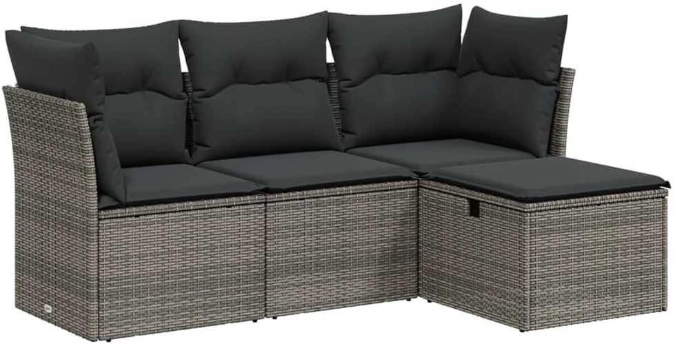 Sofa Sodo komplektas su pagalvėlėmis, 4 dalių, pilkas, poliratanas