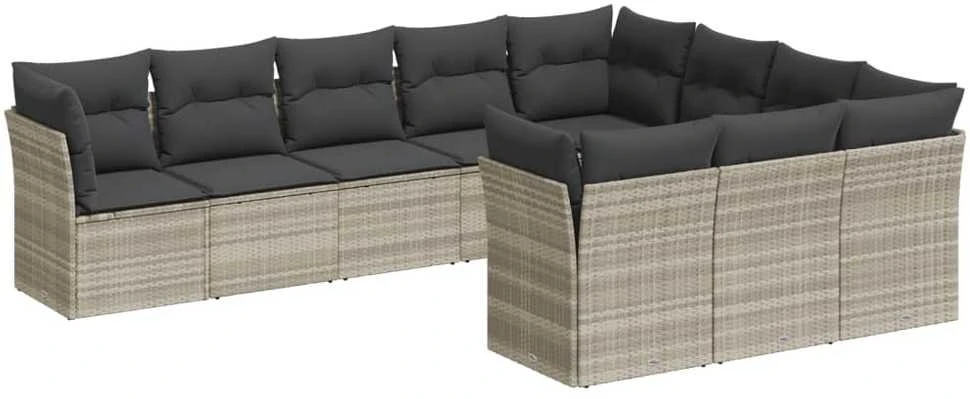 Sofa Sodo komplektas su pagalvėlėmis, 10 dalių, pilkas, poliratanas