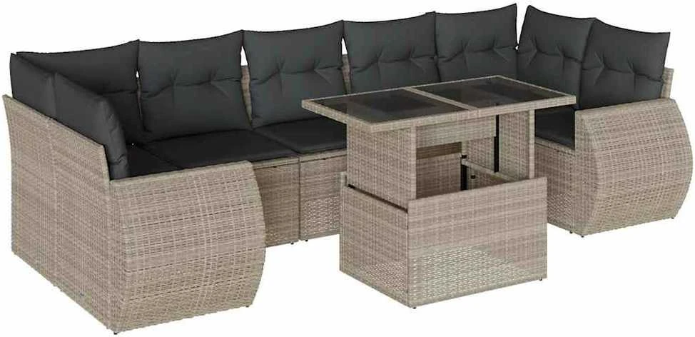Sofa Sodo komplektas su pagalvėlėmis, 8 dalių, pilkas, poliratanas