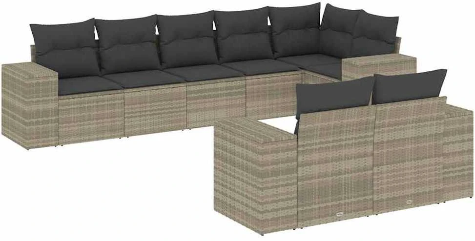 Sofa Sodo komplektas su pagalvėlėmis, 8 dalių, pilkas, poliratanas