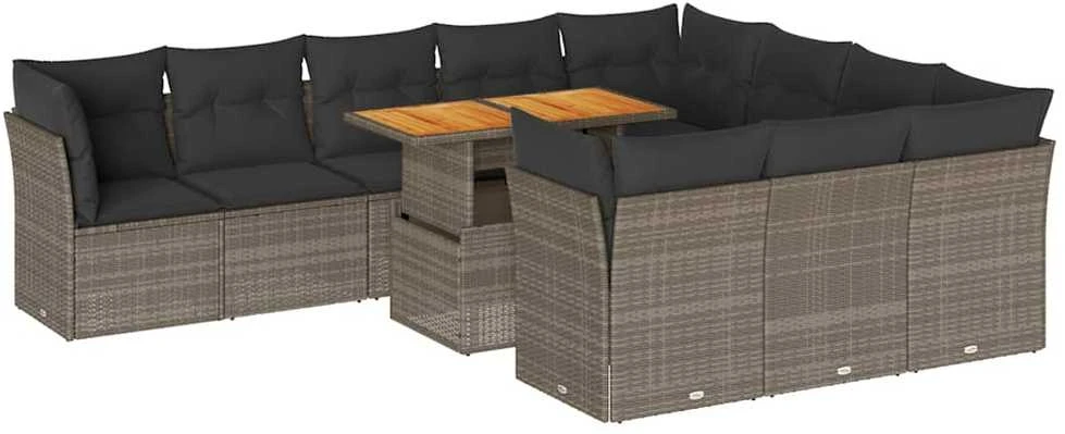 Sofa Sodo komplektas su pagalvėlėmis, 11 dalių, pilkas, poliratanas