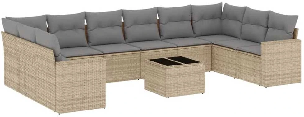 Sofa Sodo komplektas su pagalvėlėmis, 11 dalių, smėlio, poliratanas