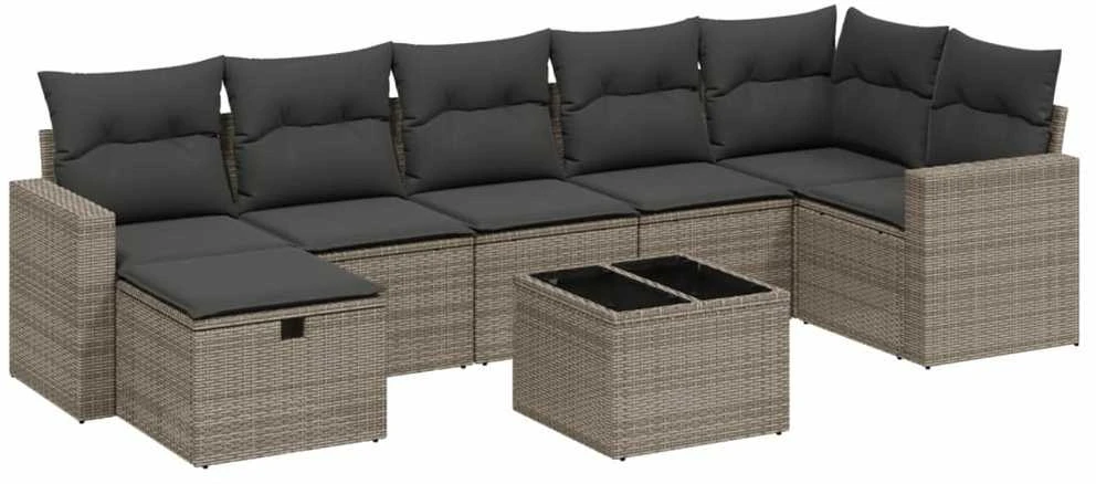 Sofa Sodo komplektas su pagalvėlėmis, 8 dalių, pilkas, poliratanas