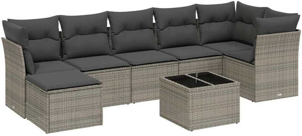 Sofa Sodo komplektas su pagalvėlėmis, 8 dalių, pilkas, poliratanas