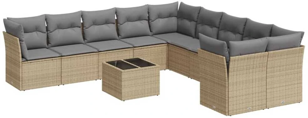 Sofa Sodo komplektas su pagalvėlėmis, 11 dalių, smėlio, poliratanas