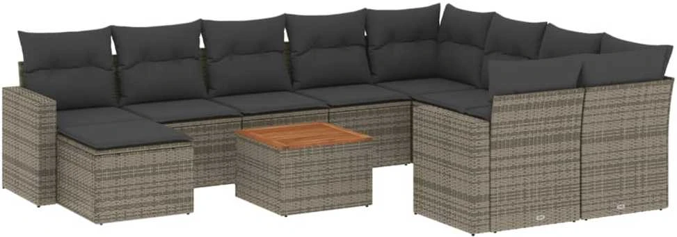 Sofa Sodo komplektas su pagalvėlėmis, 11 dalių, pilkas, poliratanas