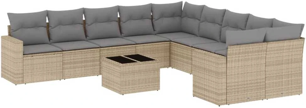 Sofa Sodo komplektas su pagalvėlėmis, 11 dalių, smėlio, poliratanas