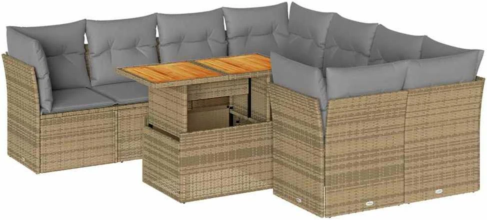 Sofa Sodo komplektas su pagalvėlėmis, 9 dalių, smėlio, poliratanas