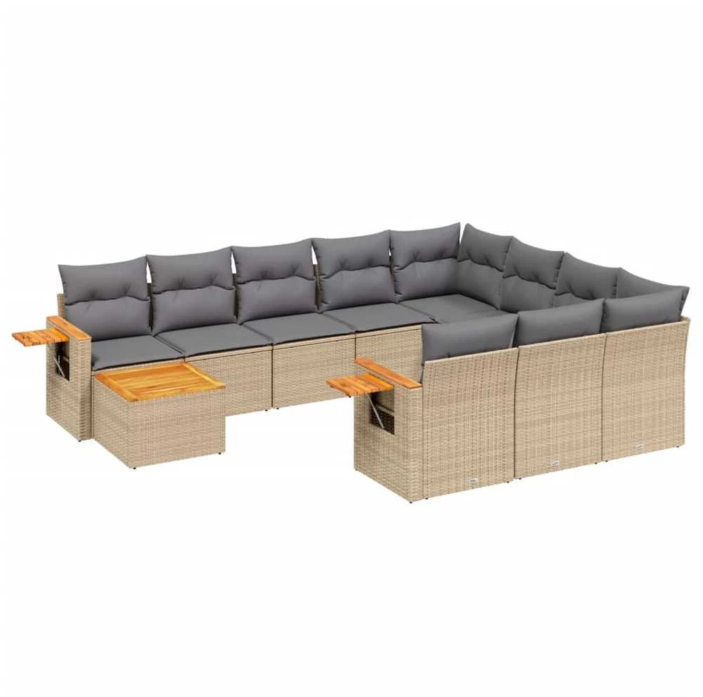 Sofa Sodo komplektas su pagalvėlėmis, 11 dalių, smėlio, poliratanas