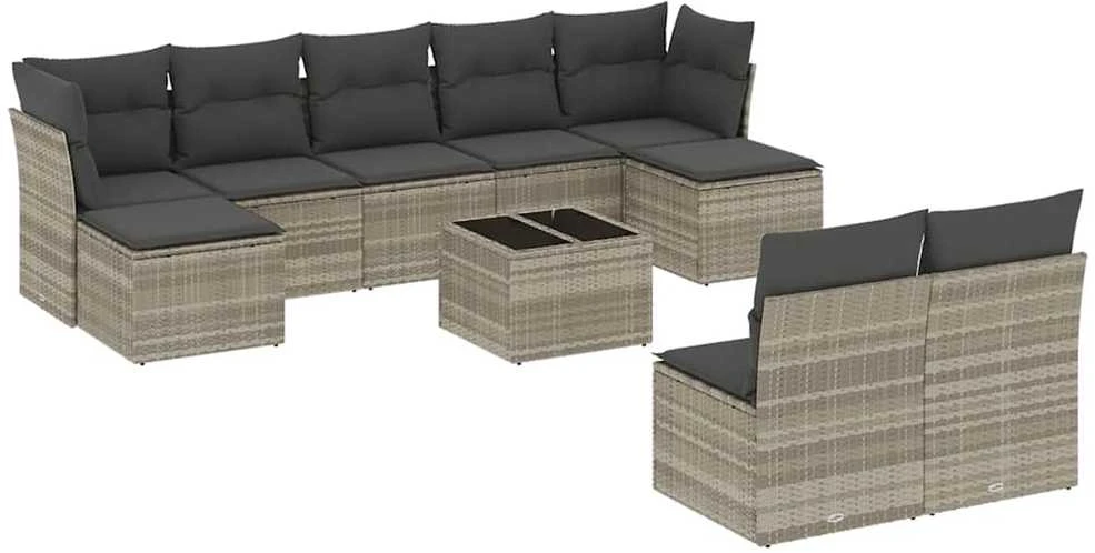 Sofa Sodo komplektas su pagalvėlėmis, 10 dalių, pilkas, poliratanas