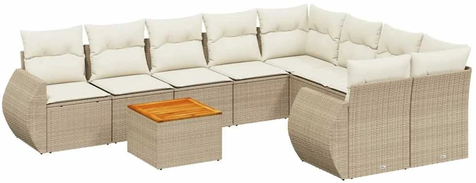 Sofa Sodo komplektas su pagalvėlėmis, 9 dalių, smėlio, poliratanas