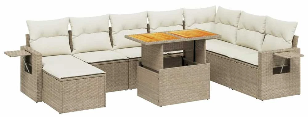 Sofa Sodo komplektas su pagalvėlėmis, 9 dalių, smėlio, poliratanas