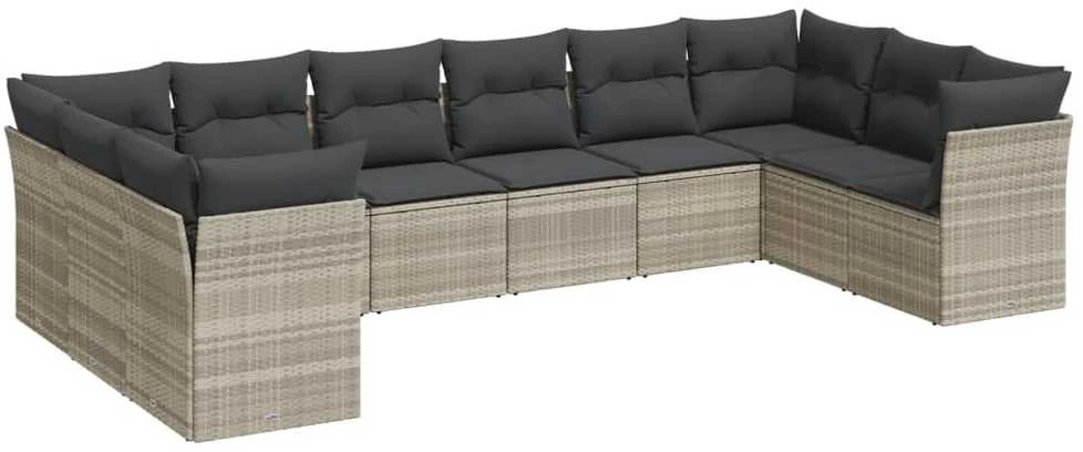 Sofa Sodo komplektas su pagalvėlėmis, 10 dalių, pilkas, poliratanas