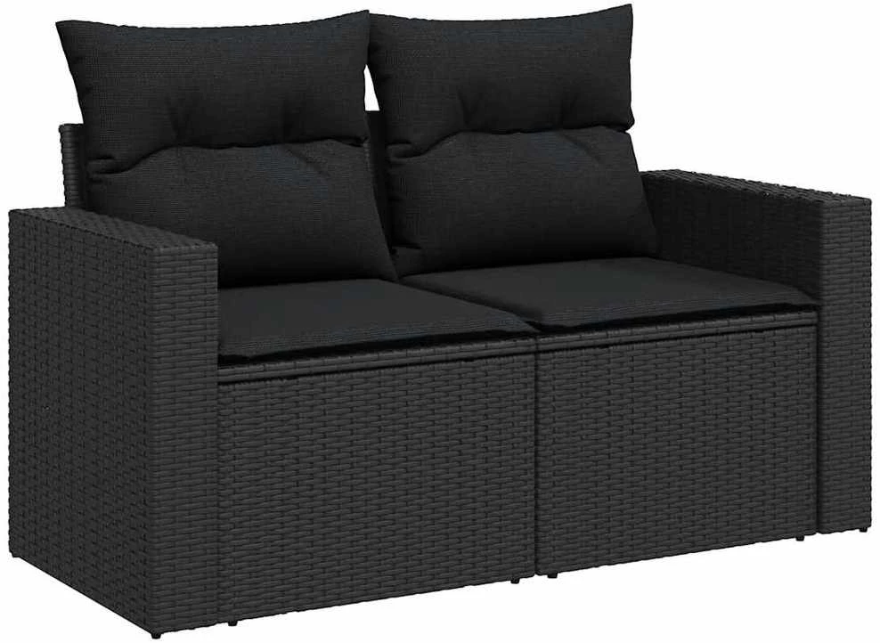 Sofa Sodo komplektas su pagalvėlėmis, 4 dalių, juodas, poliratanas