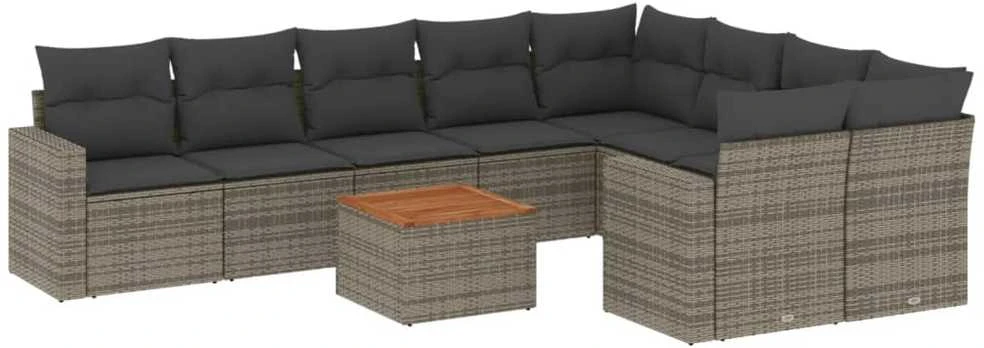 Sofa Sodo komplektas su pagalvėlėmis, 10 dalių, pilkas, poliratanas