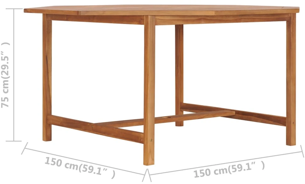 Lauko baldų komplektas Sodo stalas, 150x150x75cm, tikmedžio medienos masyvas