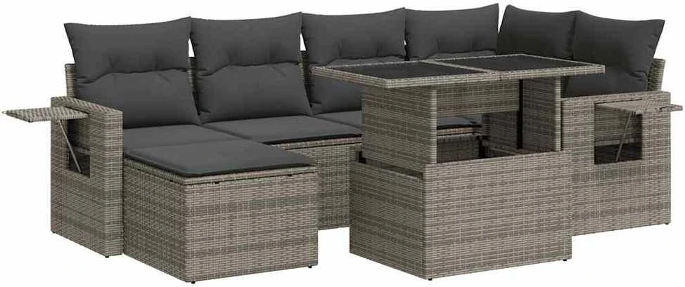 Lauko baldų komplektas Sofos komplektas su pagalvėlėmis, 7 dalių, pilkas, poliratanas