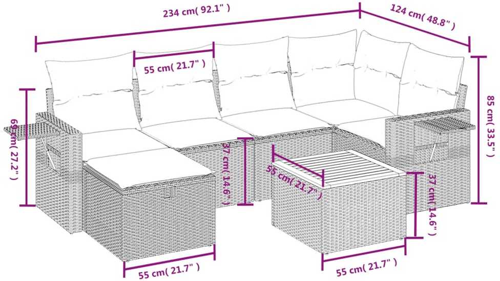 Sofa Sofos komplektas su pagalvėlėmis, 7 dalių, smėlio, poliratanas
