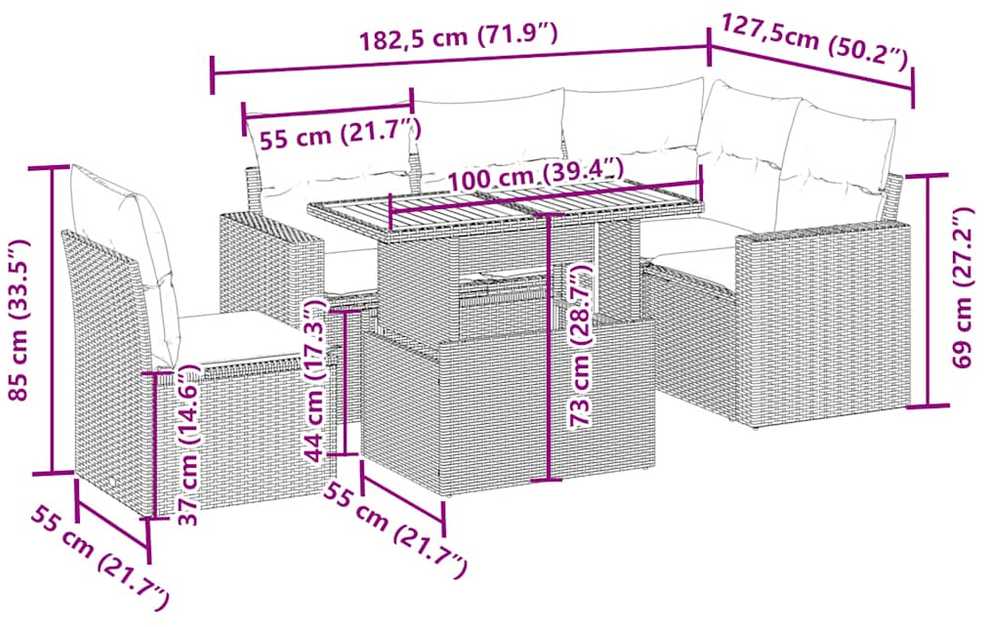 Sofa Sofos komplektas su pagalvėlėmis, 6 dalių, smėlio, poliratanas