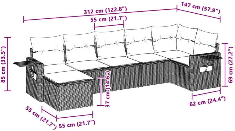 Sofa Sofos komplektas su pagalvėlėmis, 7 dalių, pilkas, poliratanas
