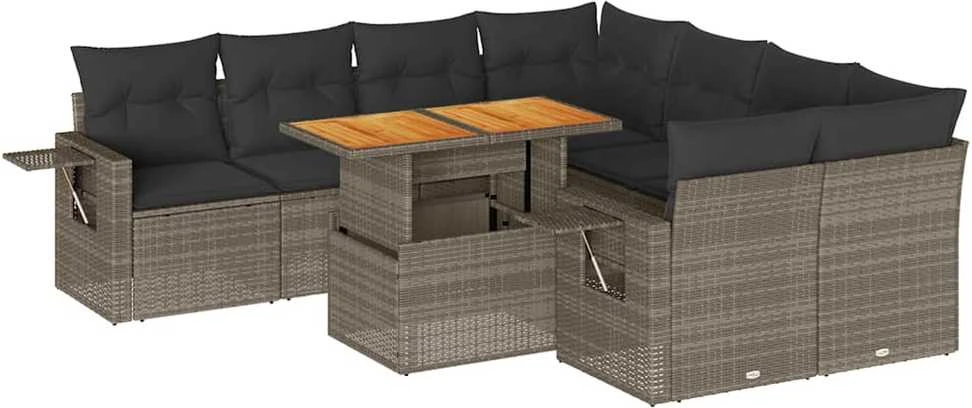 Sofa Sofos komplektas su pagalvėlėmis, 9 dalių, pilkas, poliratanas