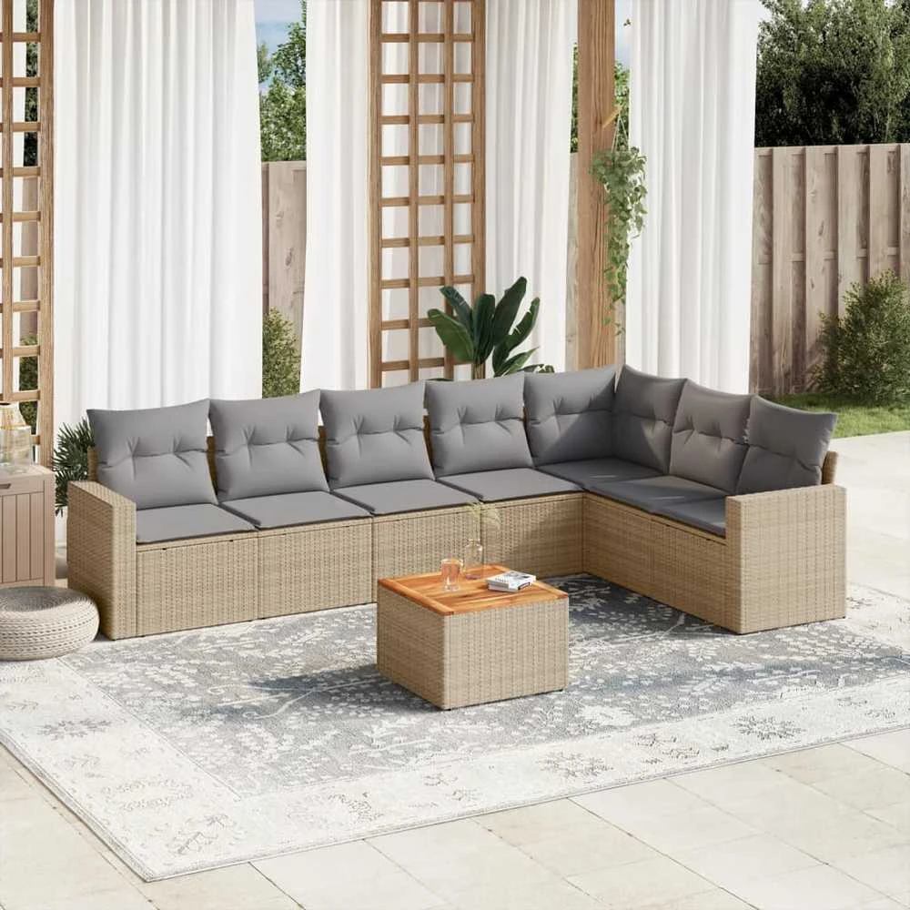 Sofa Sofos komplektas su pagalvėlėmis, 8 dalių, smėlio, poliratanas