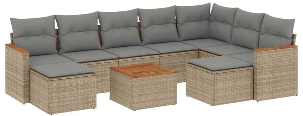 Sofa Sofos komplektas su pagalvėlėmis, 10 dalių, smėlio, poliratanas